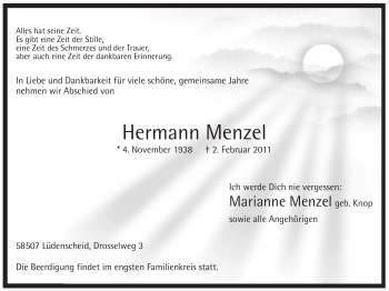 Traueranzeige von Hermann Menzel von WESTFÄLISCHER ANZEIGER