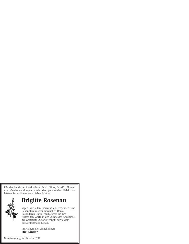  Traueranzeige für Brigitte Rosenau vom 12.02.2011 aus WESTFÄLISCHER ANZEIGER