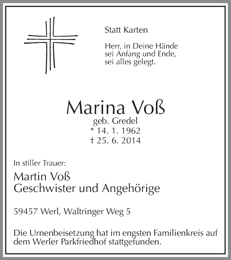  Traueranzeige für Martin Voß vom 03.07.2014 aus MZV