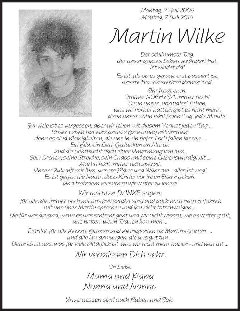  Traueranzeige für Martin Wilke vom 07.07.2014 aus MZV