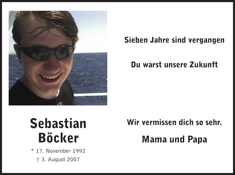  Traueranzeige für Sebastian Böcker vom 02.08.2014 aus MZV