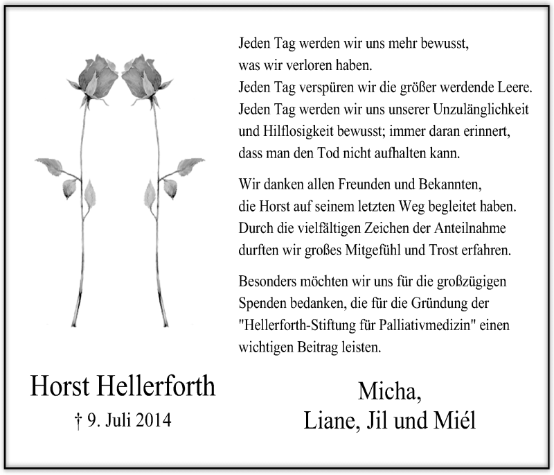  Traueranzeige für Horst Hellerforth vom 30.08.2014 aus MZV