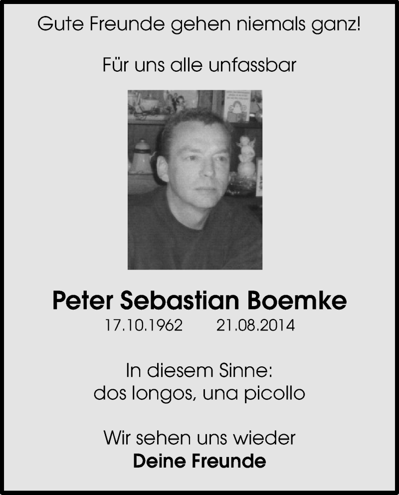  Traueranzeige für Peter Sebastian Boemke vom 03.09.2014 aus MZV
