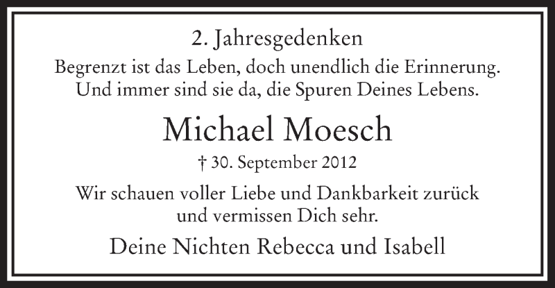  Traueranzeige für Michael Moesch vom 30.09.2014 aus MZV