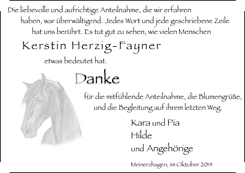  Traueranzeige für Kerstin Herzig-Fayner vom 11.10.2014 aus MZV