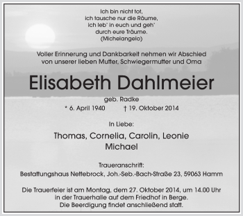 Traueranzeige von Elisabeth Dahlmeier von MZV