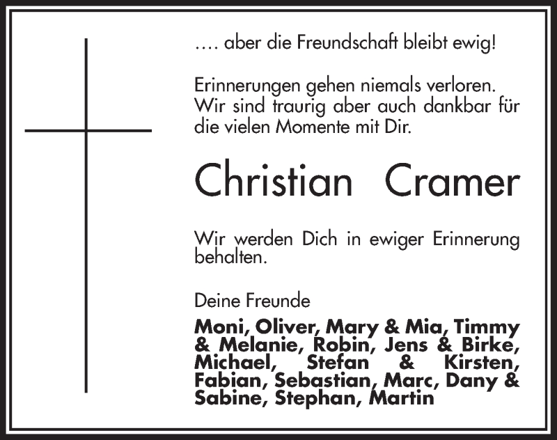  Traueranzeige für Christian Cramer vom 19.11.2014 aus MZV