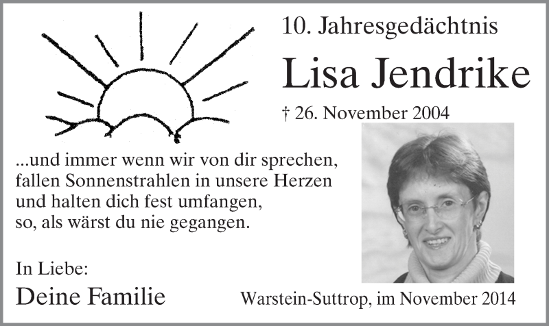  Traueranzeige für Lisa Jendrike vom 26.11.2014 aus MZV