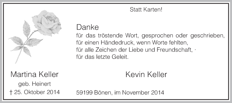  Traueranzeige für Martina Keller vom 29.11.2014 aus MZV