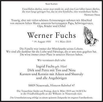 Traueranzeige von Werner Fuchs von MZV