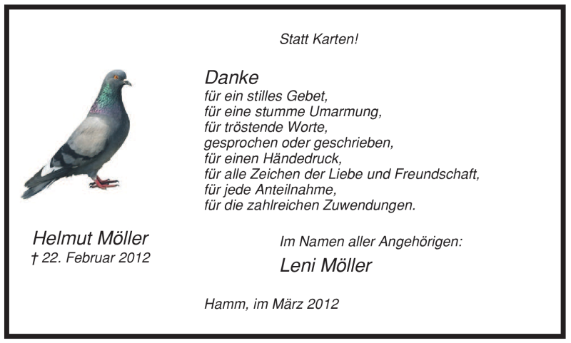  Traueranzeige für Helmut Möller vom 17.03.2012 aus WESTFÄLISCHER ANZEIGER