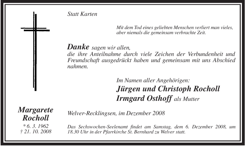  Traueranzeige für Margarete Rocholl vom 02.12.2008 aus WESTFÄLISCHER ANZEIGER