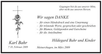 Traueranzeige von Karl Bahr von WESTFÄLISCHER ANZEIGER