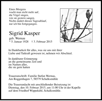 Traueranzeige von Sigrid Kasper von MZV