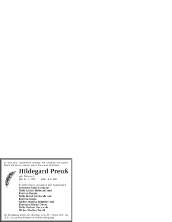 Traueranzeige von Hildegard Preuß von WESTFÄLISCHER ANZEIGER