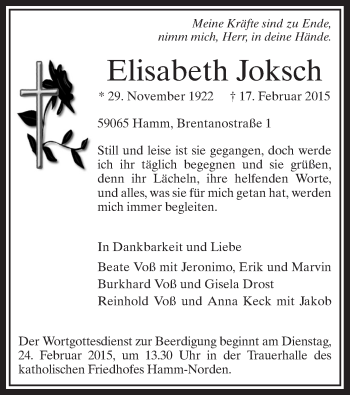 Traueranzeige von Elisabeth Joksch von MZV