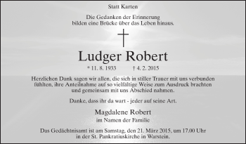 Traueranzeige von Ludger Robert von MZV