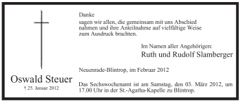 Traueranzeige von Oswald Steuer von WESTFÄLISCHER ANZEIGER