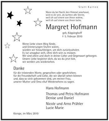 Traueranzeige von Margret Hofmann von WESTFÄLISCHER ANZEIGER