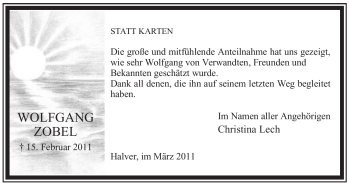 Traueranzeige von Wolfgang Zobel von WESTFÄLISCHER ANZEIGER