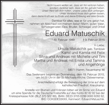 Traueranzeige von Eduard Matuschik von MZV