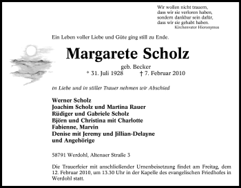 Traueranzeige von Margarete Scholz von WESTFÄLISCHER ANZEIGER