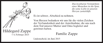 Traueranzeige von Hildegard Zappe von MZV