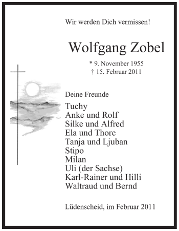 Traueranzeige von Wolfgang Zobel von WESTFÄLISCHER ANZEIGER
