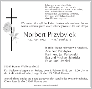 Traueranzeige von Norbert Przybylek von MZV