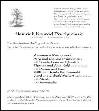 Traueranzeige von Heinrich Konrad Pruchnewski von WESTFÄLISCHER ANZEIGER