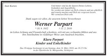 Traueranzeige von Werner Parpart von WESTFÄLISCHER ANZEIGER
