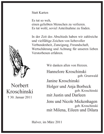 Traueranzeige von Norbert Kroschinski von WESTFÄLISCHER ANZEIGER