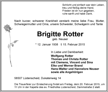 Traueranzeige von Brigitte Rotter von MZV