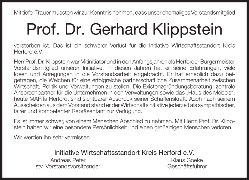  Traueranzeige für Gerhard Klippstein vom 06.01.2010 aus WESTFÄLISCHER ANZEIGER