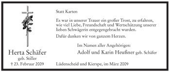 Traueranzeige von Herta Schäfer von WESTFÄLISCHER ANZEIGER