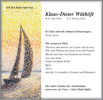 Traueranzeige von Klaus-Dieter Witthöft von WESTFÄLISCHER ANZEIGER