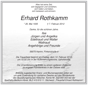Traueranzeige von Erhard Rothkamm von WESTFÄLISCHER ANZEIGER