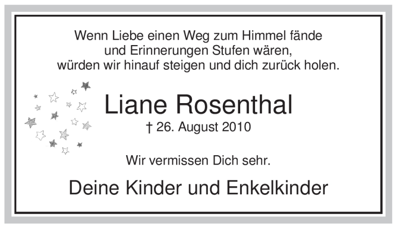  Traueranzeige für Liane Rosenthal vom 25.08.2012 aus WESTFÄLISCHER ANZEIGER