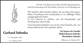 Traueranzeige von Gerhard Sobotka von WESTFÄLISCHER ANZEIGER
