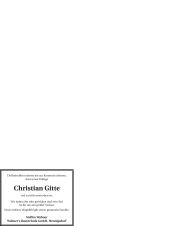 Traueranzeige von Christian Gitte von WESTFÄLISCHER ANZEIGER