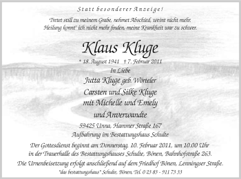 Traueranzeige von Klaus Kluge von WESTFÄLISCHER ANZEIGER