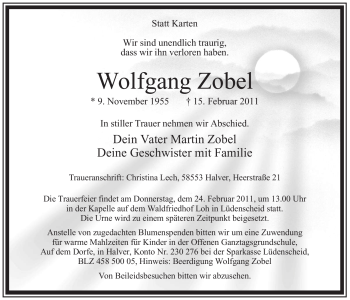 Traueranzeige von Wolfgang Zobel von WESTFÄLISCHER ANZEIGER