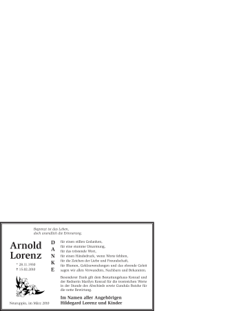 Traueranzeige von Arnold Lorenz von WESTFÄLISCHER ANZEIGER