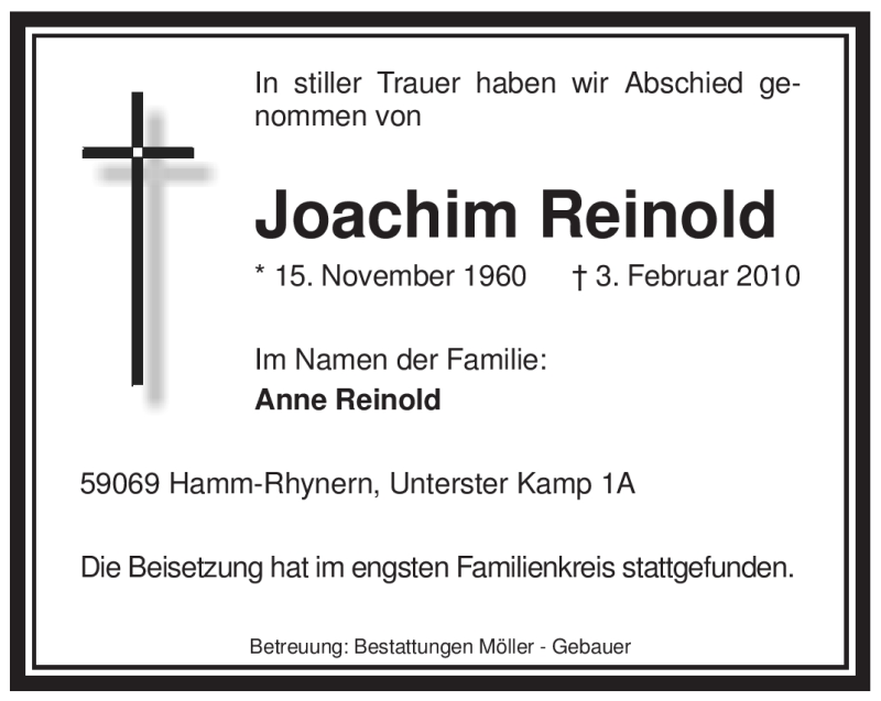  Traueranzeige für Joachim Reinold vom 13.02.2010 aus WESTFÄLISCHER ANZEIGER