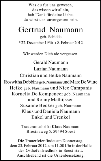 Traueranzeige von Gertrud Naumann von WESTFÄLISCHER ANZEIGER
