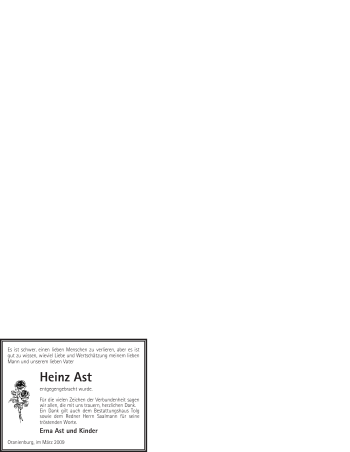 Traueranzeige von Heinz Ast von WESTFÄLISCHER ANZEIGER