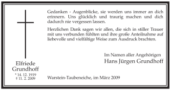 Traueranzeige von Elfriede Grundhoff von WESTFÄLISCHER ANZEIGER