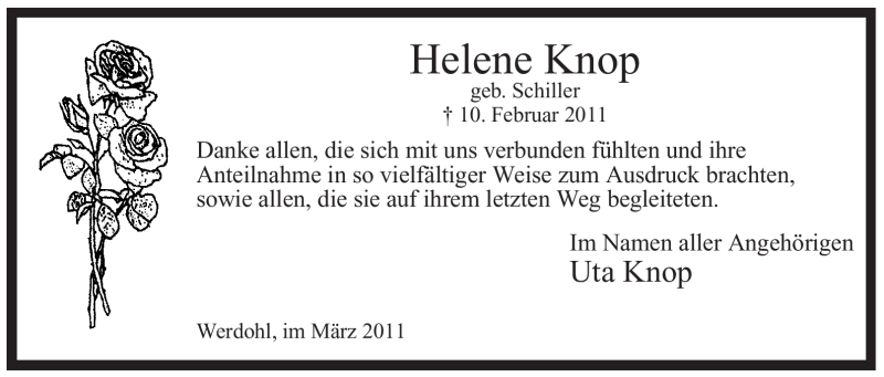  Traueranzeige für Helene Knop vom 19.03.2011 aus WESTFÄLISCHER ANZEIGER