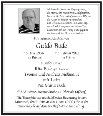 Traueranzeige von Guido Bode von WESTFÄLISCHER ANZEIGER