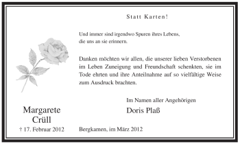 Traueranzeige von Margarete Crüll von WESTFÄLISCHER ANZEIGER